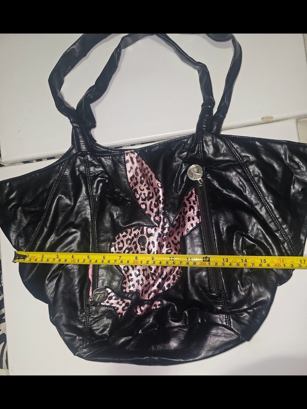 PLAYBOY Black Shoulder Tote with Pink Leopard Accent - Picture 12 of 16